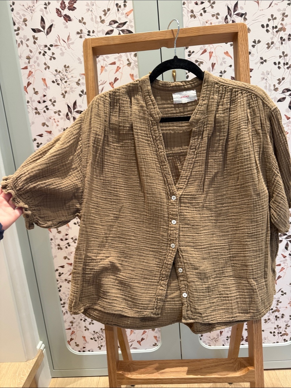 XiRENA Tan Button-Down Gauze Cotton Top